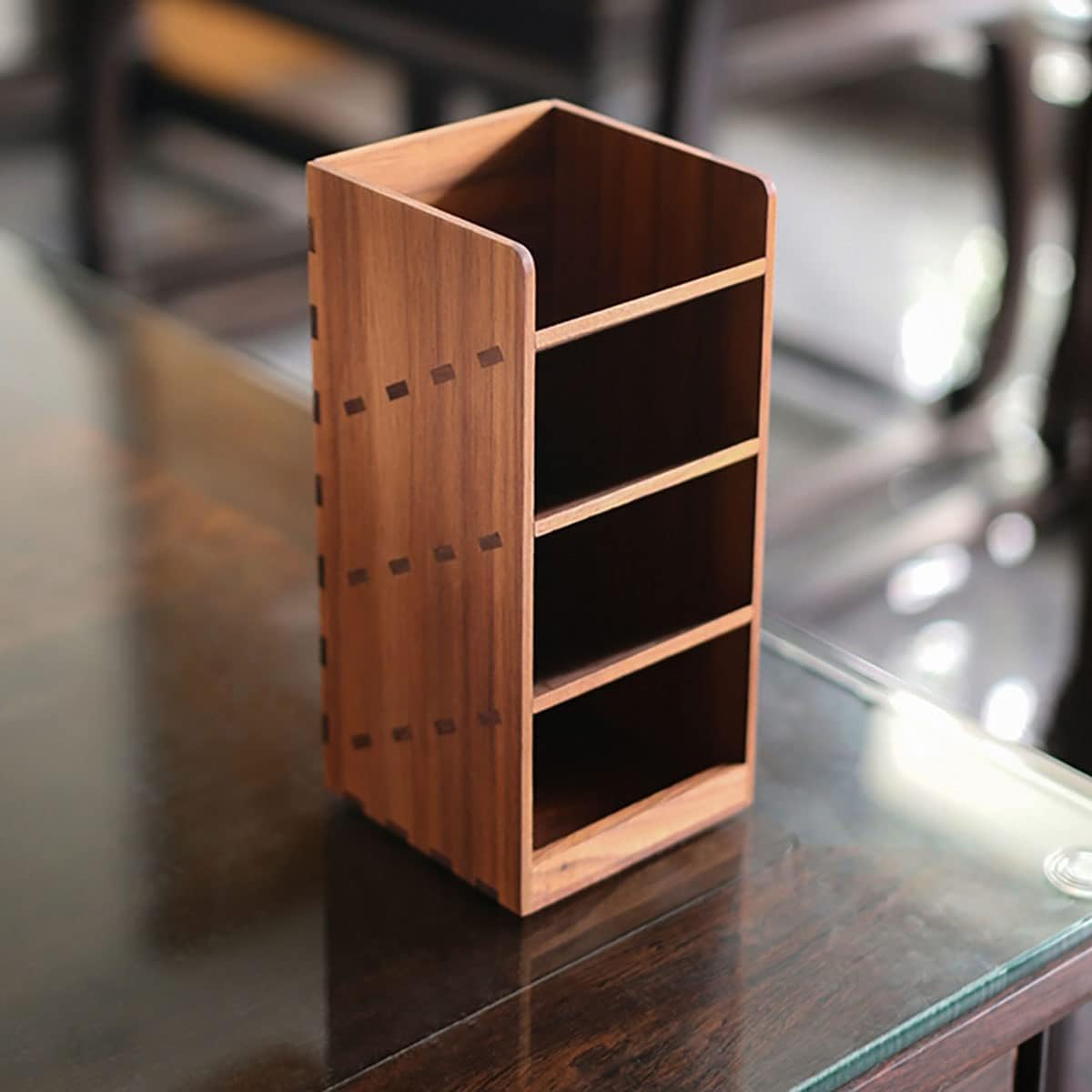 NALsa Confezione da 1 Penna da scrivania in Legno di Noce Nera, Matita, Scatola portapenne con 4 Scomparti, Materiale di cancelleria, Materiale Scolastico, portapenne, Scatola portaoggetti