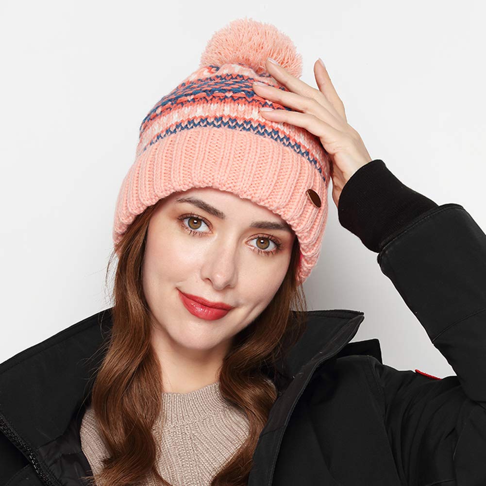 Gorro de Invierno para Mujer y niña, Gorro de Punto con pompón, Gorro de esquí y Snowboard, Gorro Liso con puños Household faucets