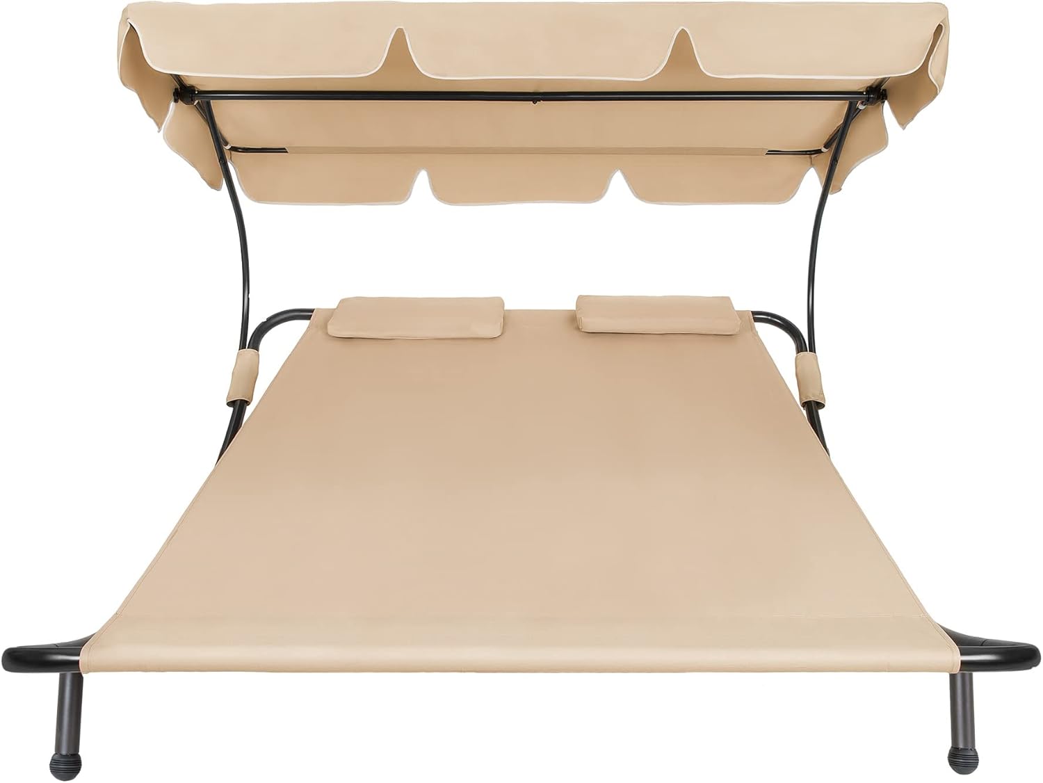 Přední view of the TecTake Double Sun Lounger with the sun canopy extended.