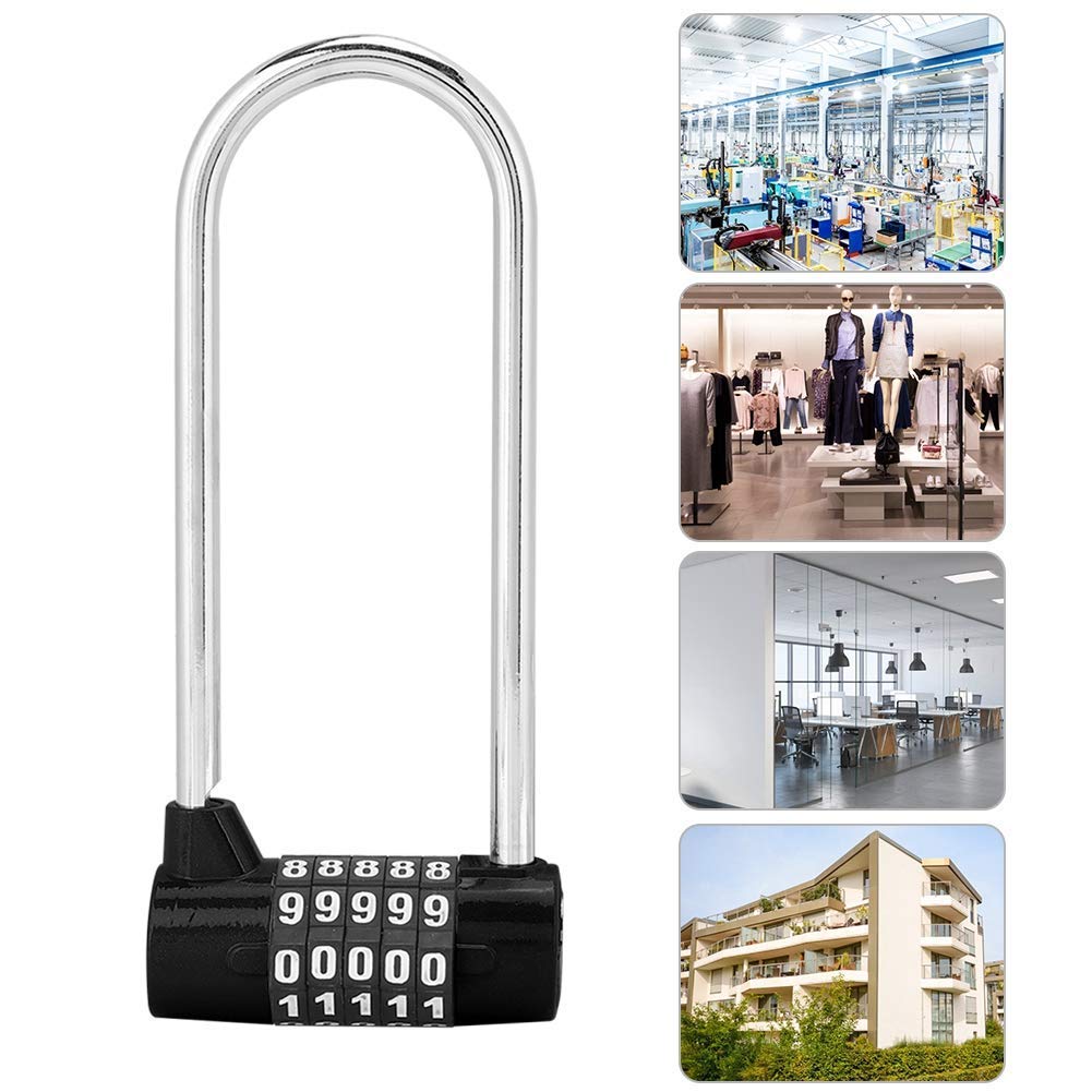 Cerradura de puerta, cerradura de código de combinación de 5 diales, candado de contraseña de aleación de zinc duradero en forma de U extra largo, para gabinetes, manijas de puerta, gimnasio, bicicle