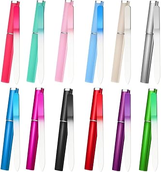 12 Pack Glass Nail File with Case,Crystal Fingernail Files Set,Double Sided Finger Nail Files,Professional Manicure Nail Care for Women,Men,Kids
