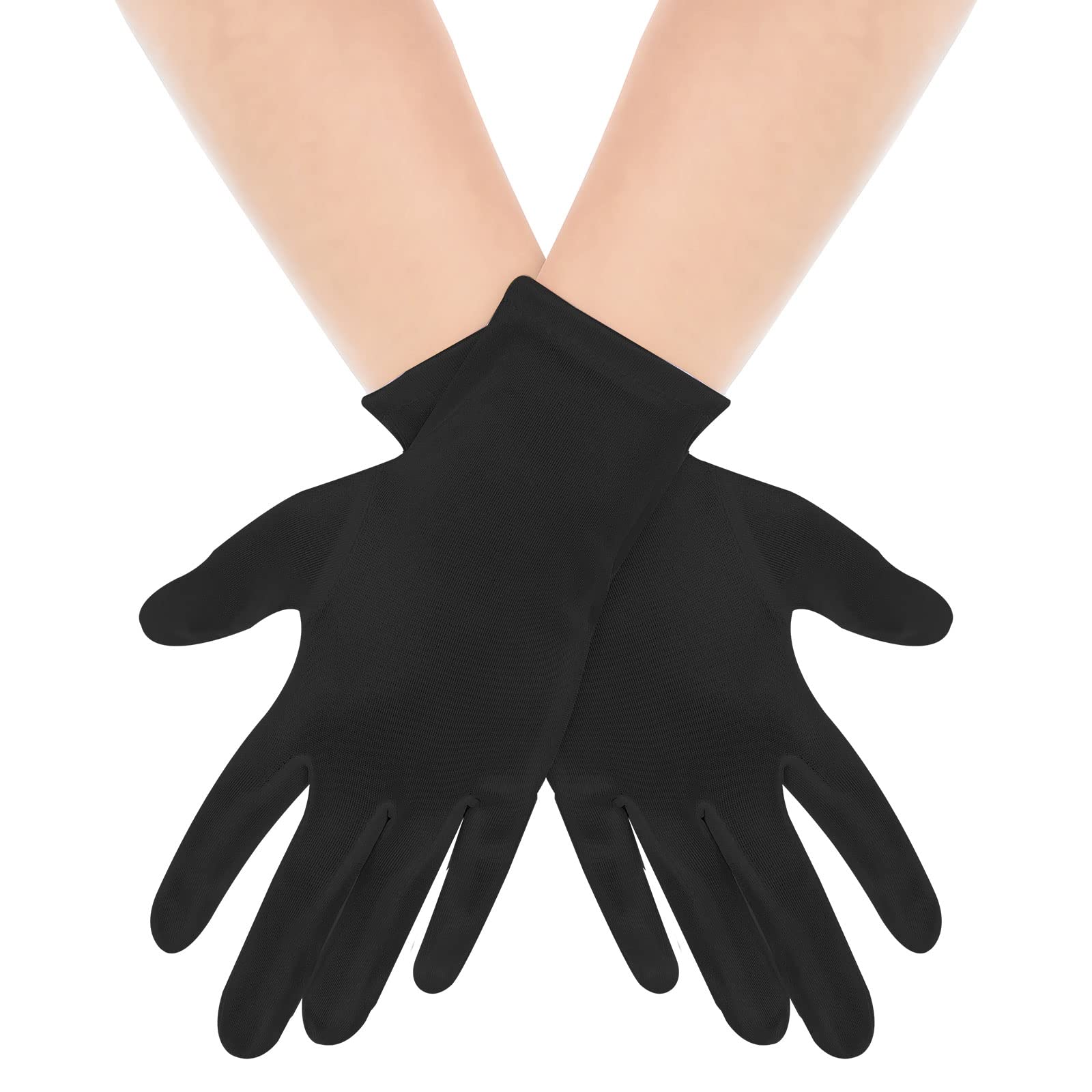 Yolev Guantes Negros Cortos de Dedo de Satén para Mujer Guantes de Baile Nupcial Fiesta Guantes Elásticos Negros Tamaño Adulto Longitud Total 9"para vestidos de Banquete de Boda y Bailes de Fiesta