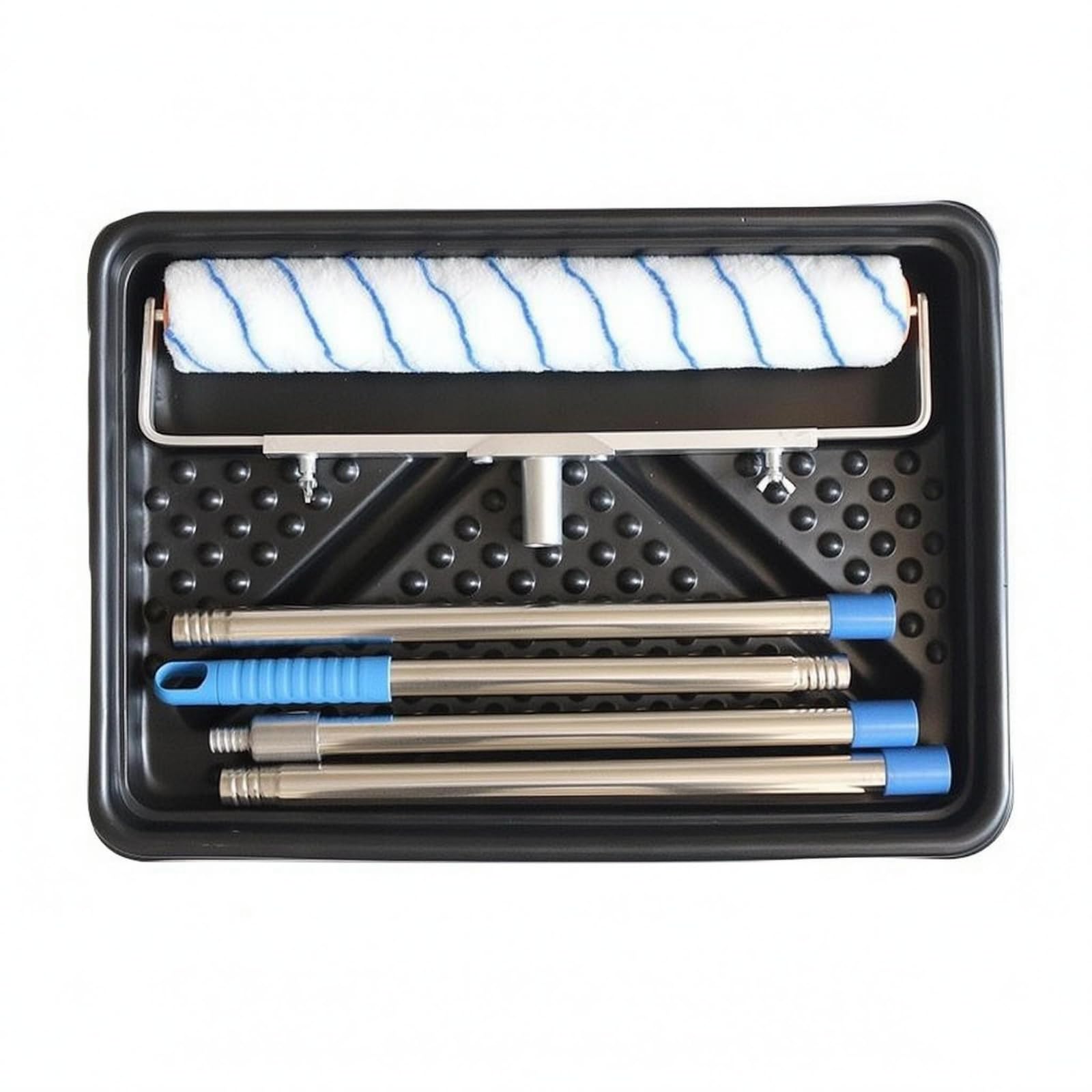 LOVIVER Rodillo Grande de Pintura Bandeja para, Núcleo De Rayas Azules De 18 Pulgadas + Soporte De Aleación De Aluminio + Poste Extendido De 1.6 Metros Y Cuatro Secciones