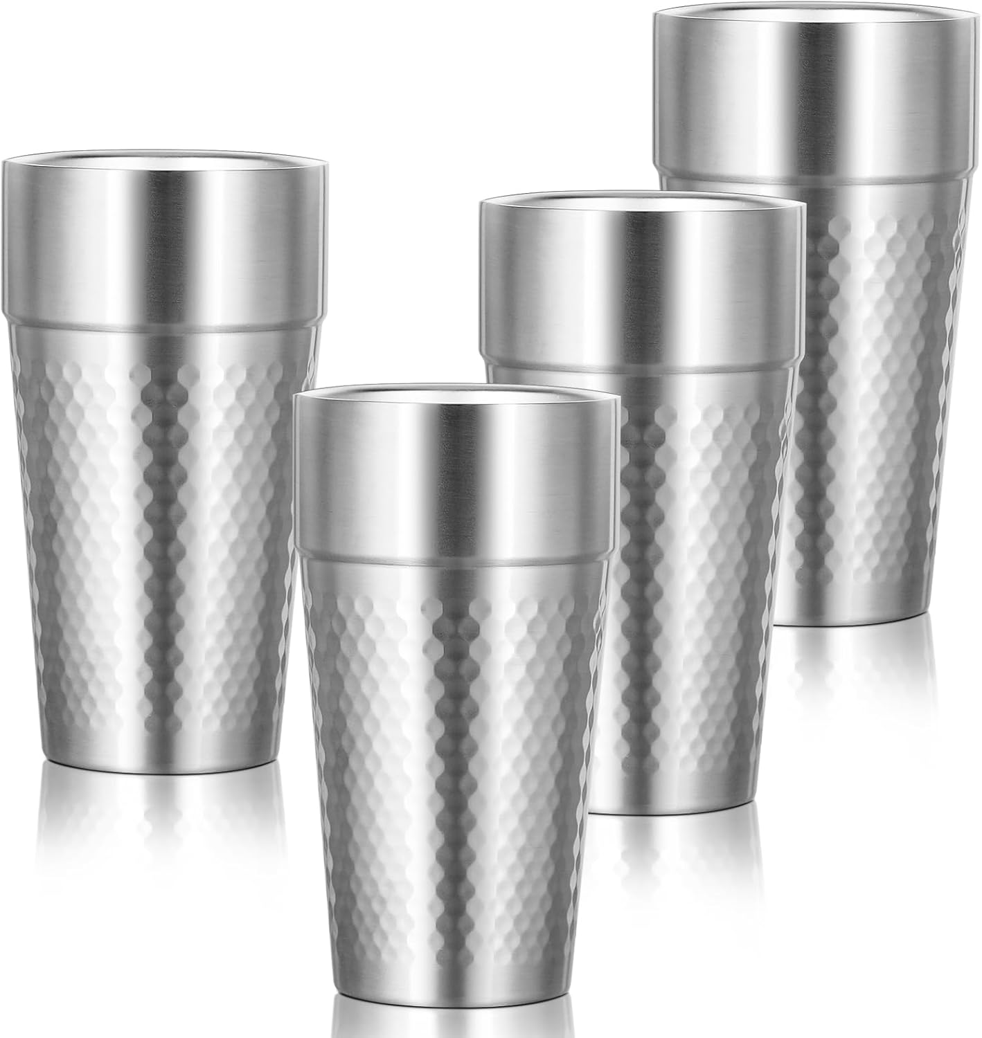 Vasos de acero inoxidable, vaso aislado de doble pared de 19 onzas, paquete de 4 vasos de agua irrompibles apilables con aislamiento de metal de