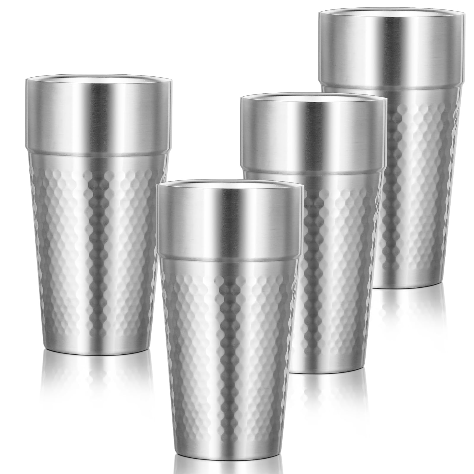 Stainless Cups, 19 oz Double Wall Insulated Tumbler, 4 Pack Unbreakable Stackable Water Tumblers Insulated Metal Cup Premium Drinking Glasses for Travel Camping Home Outdoor Office