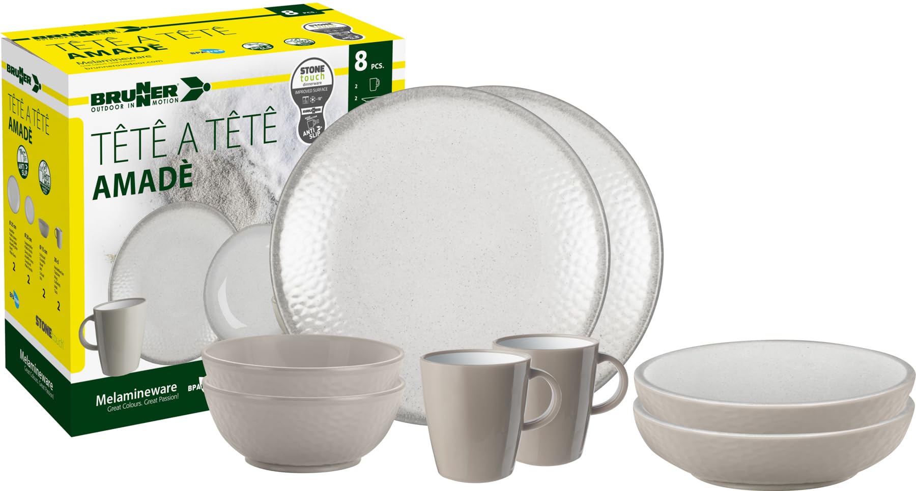 BRUNNER 0830143N.C8X Campinggeschirr Set für 2 Personen, Tête-À-Tête Amadè, 8-teilig