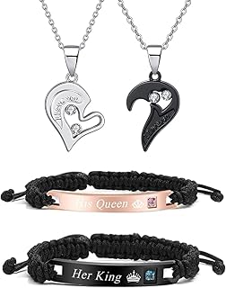 4Pcs Couples Bracelets Necklace Set for Women Men I Love You Necklace 100 Languages Matching Bracelets Necklace for Couples Her King His Queen Bracelet Necklaces for Valentines Jewelry Gift