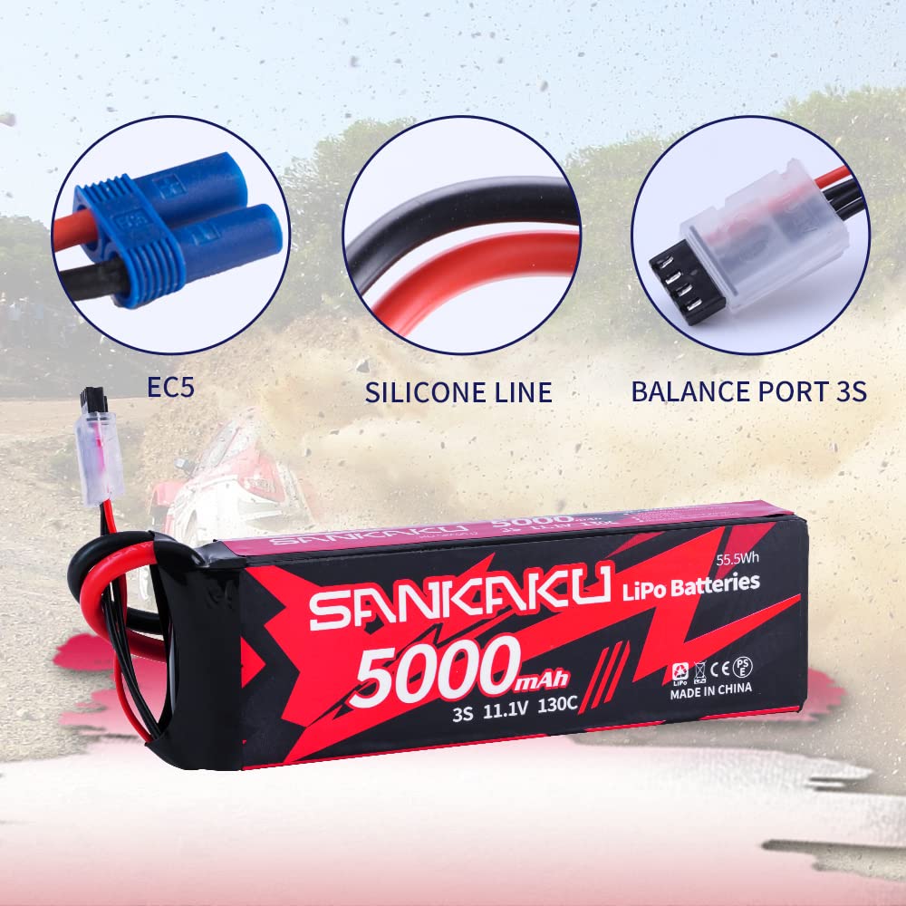 SANKAKU 130C 5000mAh Batteria Lipo 3S 11,1V Lipo spina EC5 per veicoli RC Buggy Auto Camion Barca Hobby 2 pezzi