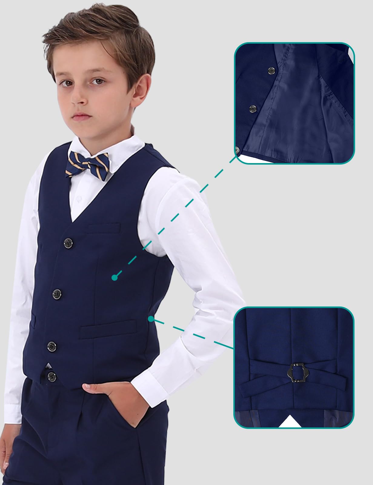 mintgreen Boys Blazer Suit 3PCS Kids Page Boy Outfit Sets Tuexdo Blazer + Waistcoat + Trouser 5-12 Years