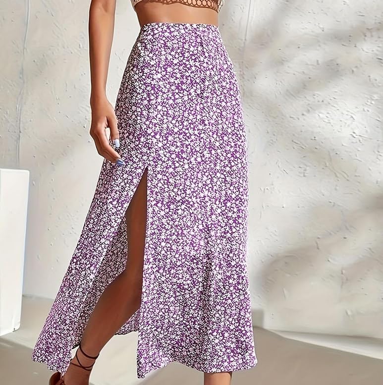 High Waist A-Line Skirt with Slit Slim Fit Floral Midi Skirt for Tall Women Casual Chic Style Elegant Design2