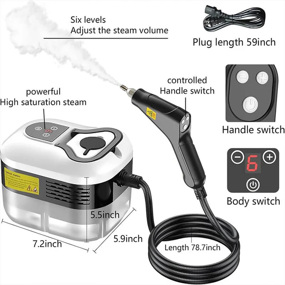 Limpiador de vapor a presión de alta temperatura de 2500 W, máquina de limpieza a vapor portátil de alta temperatura, limpiador de motor multiusos con cabezales de cepillo para detalles automáticos