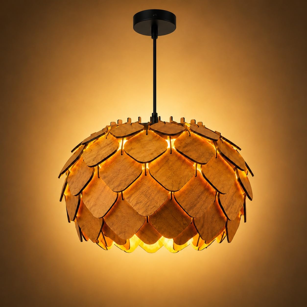 MoonlitDreams Wooden Pendant Lamp for Ceiling | Handcrafted Hanging Chandelier Light | Rustic Wooden Ceiling Light for Living Room, Dining Area, Café & Home Décor-image-47