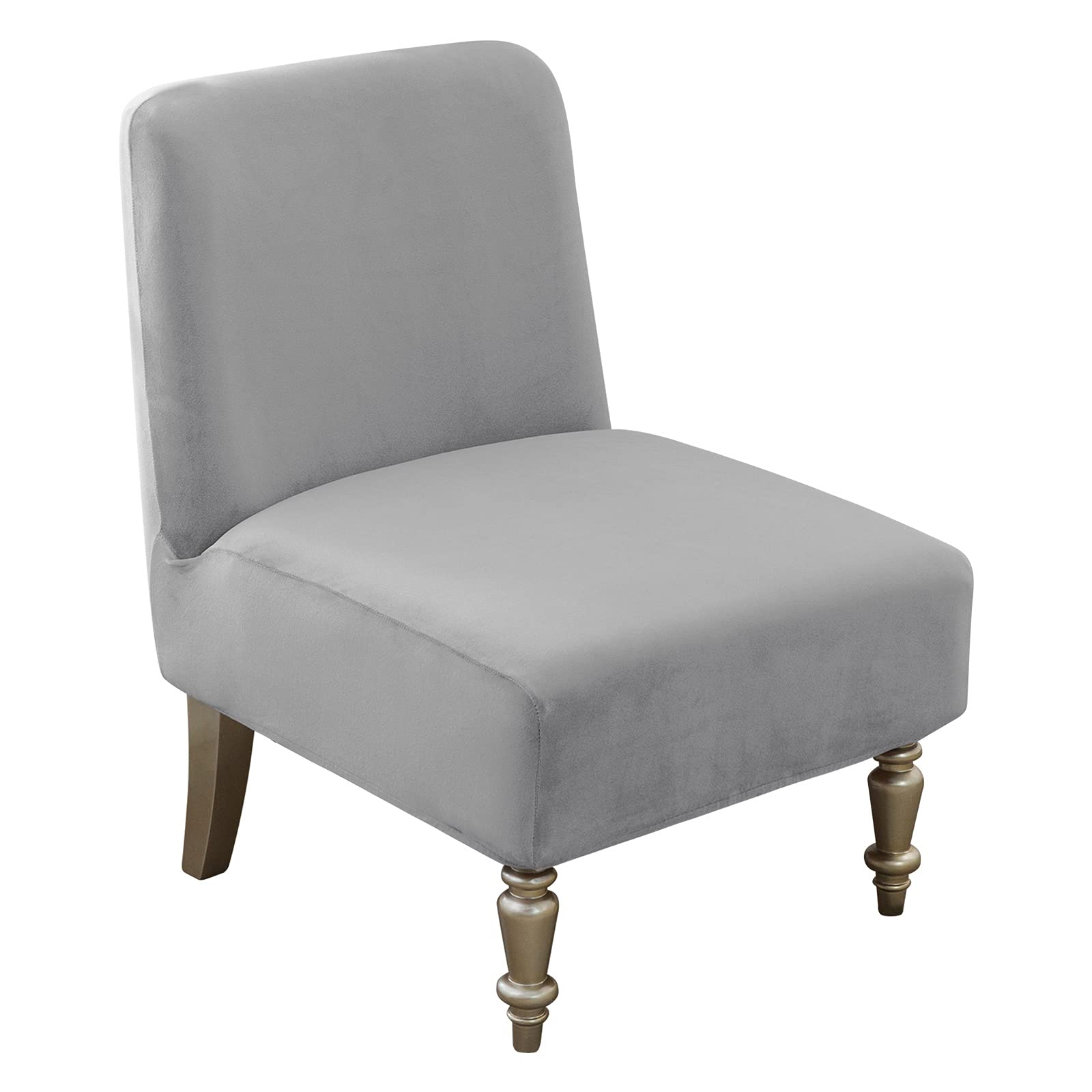 LeorateArmless Accent Slipper Chair Covers,Stretch Armless Chair Slipcover  Removable Velvet Fabric Non-Slip Silp Cover for Accent Chair Without Arms