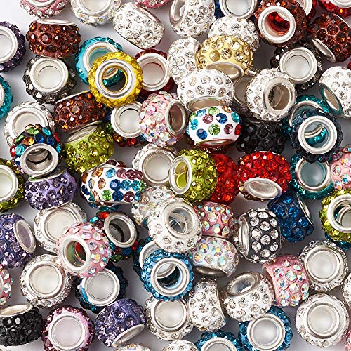 Craftdady 100Pcs Polymer Clay Large Hole European Beads with Rhinestone 11-12x7-7.5m Rondelle Slide Bead Spacers for DIY Snake Chain Charm Bracelet Making with 5mm Big Hole - Image 4