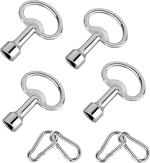 4Pcs Metal Triangular Key, Radiator Key, Meter Box Key Electric Cabinet Triangle Key Stainless Steel Triangle Socket Wrench Key Gas Meter Key for Train Tram Elevator Cabinet Valve, with Spring Buckle