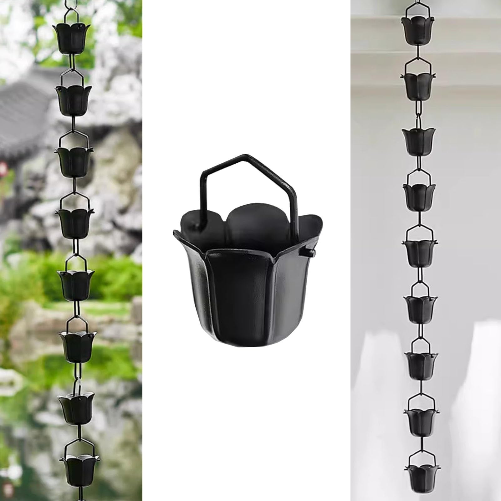 Chaîne de pluie pour gouttière en aluminium avec collecteur de drainage de 260 cm pour temple