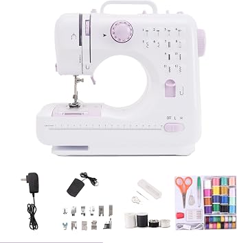 Compact Sewing Machine for Beginners, 12 Built-in Patterns, Lightweight with Reverse Function & Foot Control, for Handcrafting Clothes & Repairs505