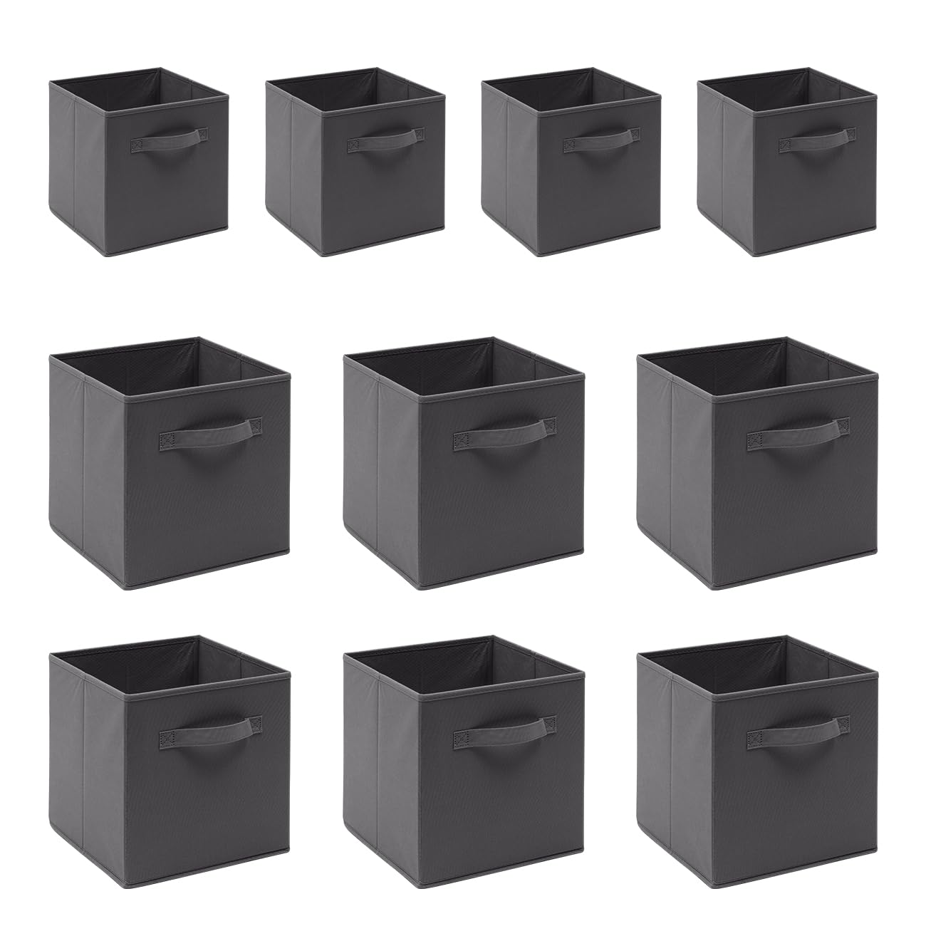 BOJU Dark Grey Storage Box Cube Pack of 10 Wardrobe Unit Storage Organiser Canvas Storage Box Bin Fabric Collapsible with Handle for Kids Toys Clothes Laundry Underwear Bedroom (Dark Grey, ×10)