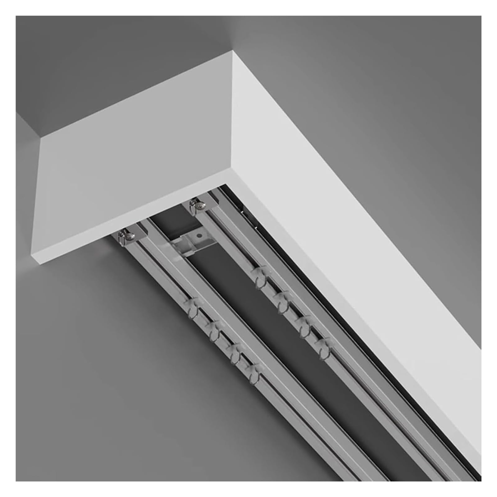 Curtain Track Double Tracks, Double Curtain Rail, Aluminum Pelmet Box, Wall/Ceiling Mount, Smooth Rollers, Multi Sizes(Ceiling Mount,1.5m(4.9ft))