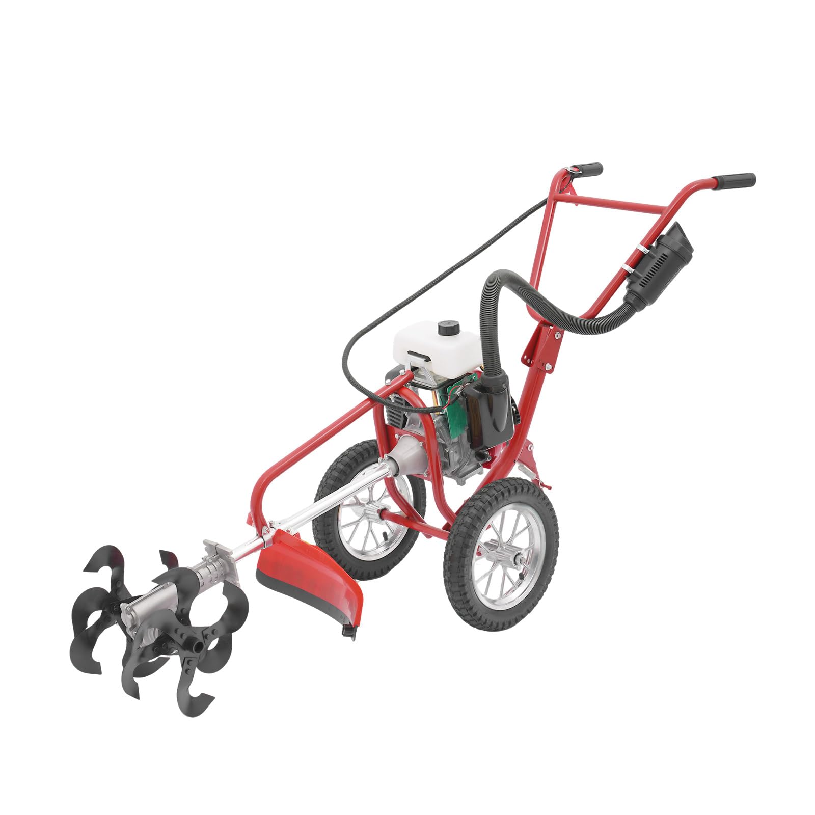 Motozappa a benzina, 4 CV, 63 cc, motozappa da giardino, macchina per la lavorazione del pavimento con avviamento a fune, profondità di lavoro di 10 cm, raffreddata ad aria, adatta per la lavorazione