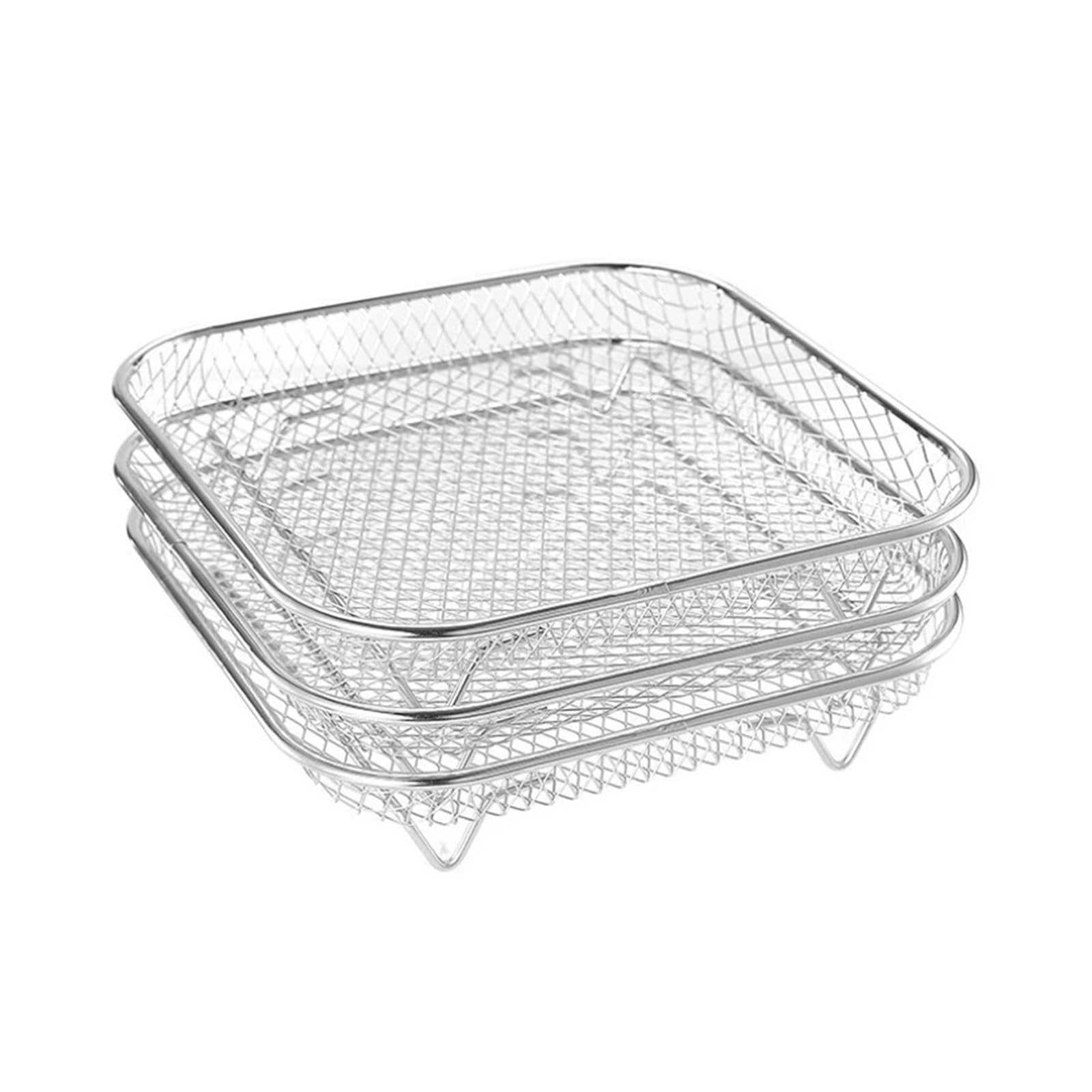 Rejilla de vapor, soporte cuadrado de acero para freidora 20x20 cm | 20 x 20 cm, plateado, soporte cuadrado de acero para barbacoa y filtro de aceite(B SET)
