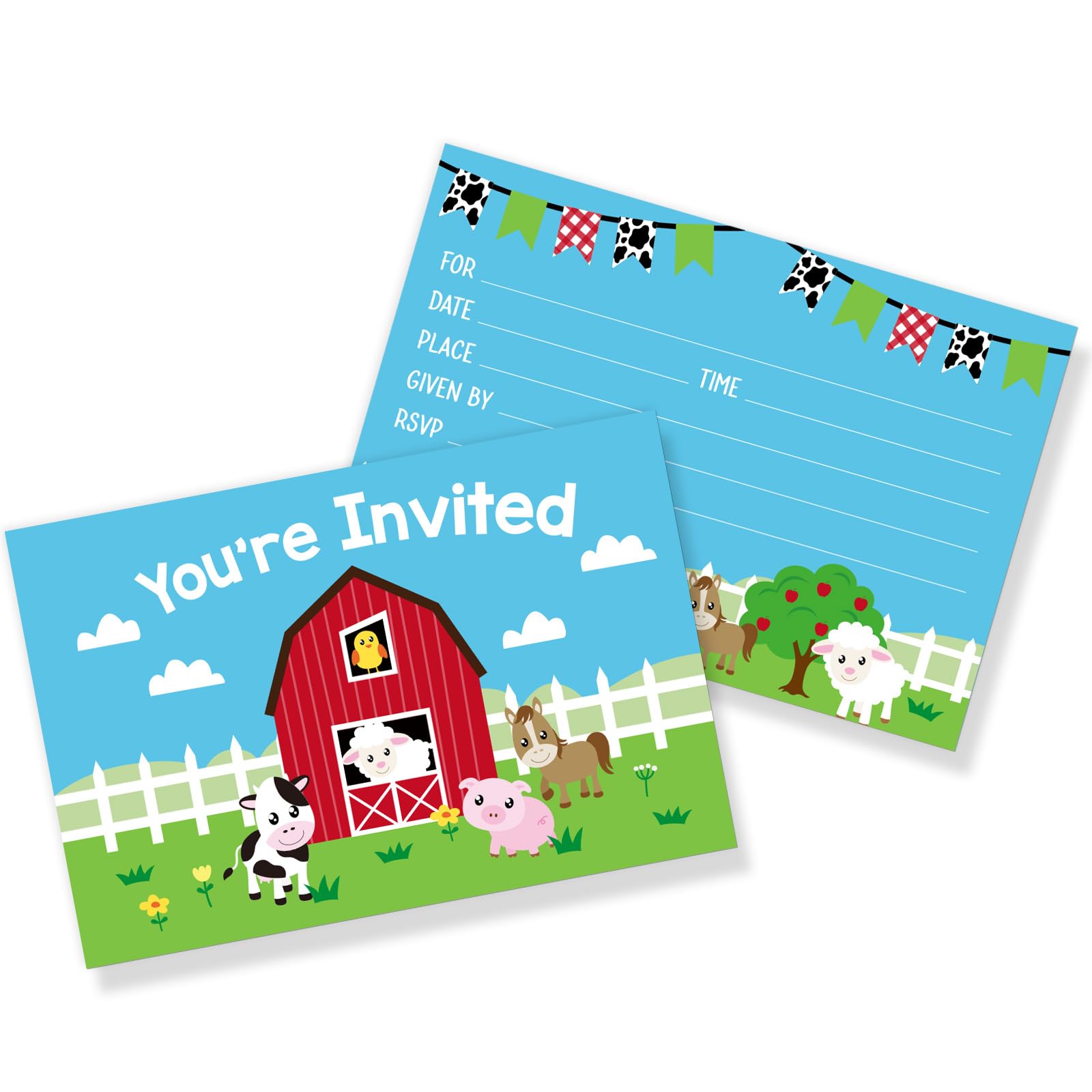 WeBenison Farm Animals Party Invitation Cards Boys Girls Kids Birthday Greeting Cards Barnyard Party Invitations You're Invited Farm Theme Party