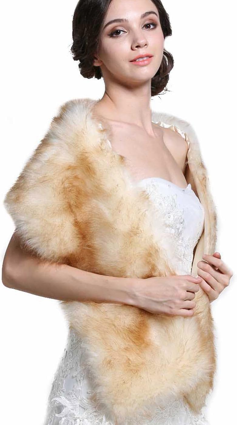 Aukmla Faux Fur Shawl Wedding Fur Wraps and Shawls Bridal Fur Stole Winter Cape Shrug for Brides and Bridesmaids - Image 2
