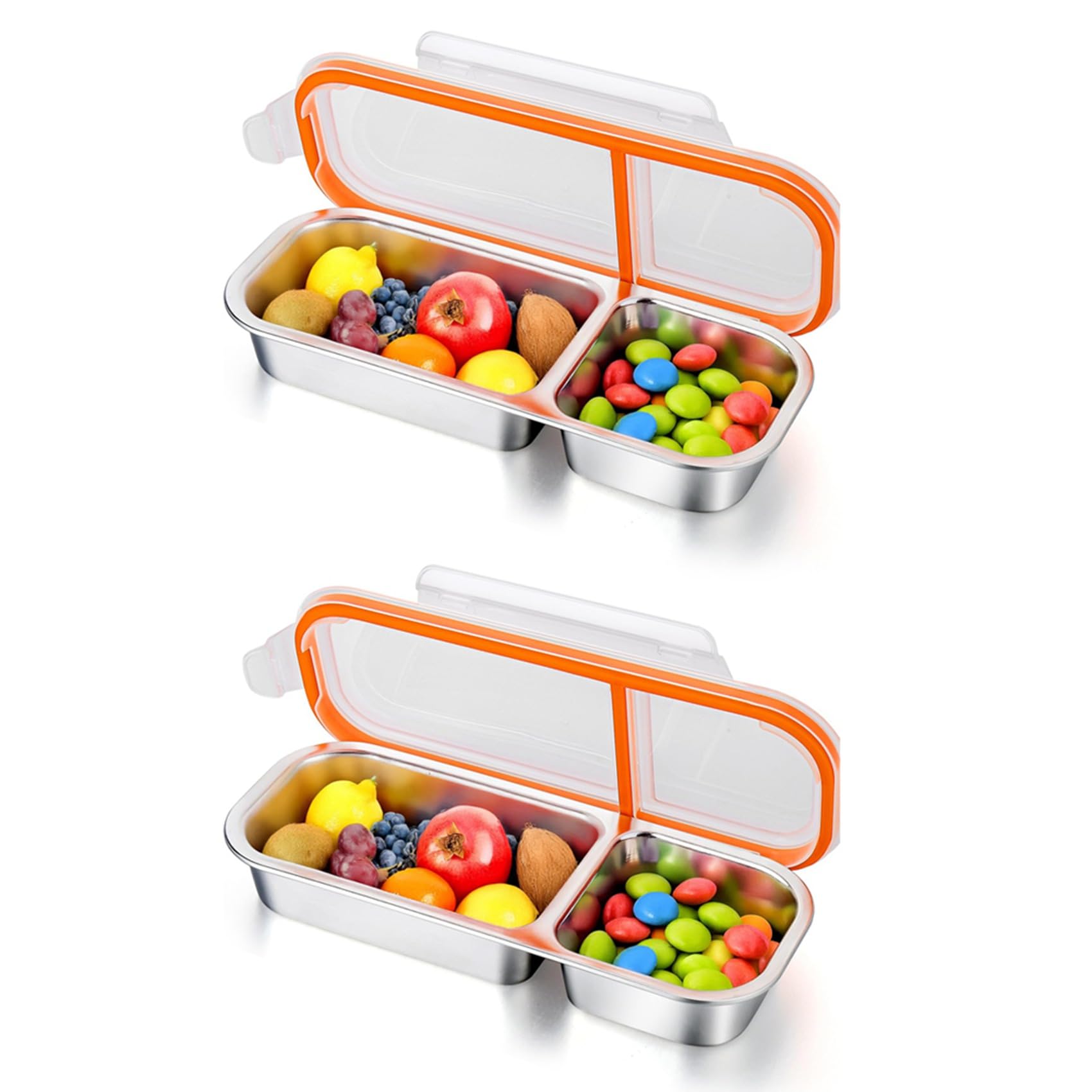 Hndhbfgrt 2X Reusable Snack Containers with Lids, Stainless Steel Double/2 Compartment Snack Box Container