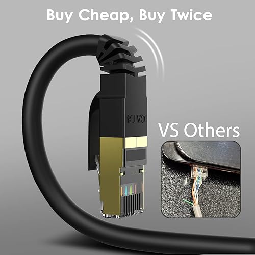 Miniatura 8 de HiiPeak Cable Ethernet Cat8 de 20 pies, para interiores y exteriores, alta velocidad, 26 AWG, cable LAN de red Cat8 de 2000 Mhz, 40 Gbps con