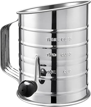U-Taste Stainless Steel 3 Cup Flour Sifter with 4 Wire Agitators for Quick Sifting, 1 Cushion Rin...