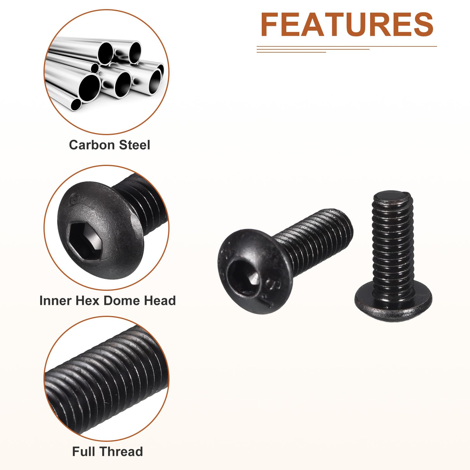 DTGN M4-0.7x12mm Button Head Socket Cap Screws - 50Pack - Good for Machine - Carbon Steel Black Oxide - Hex Drive Full Thread Fasteners - Image 4