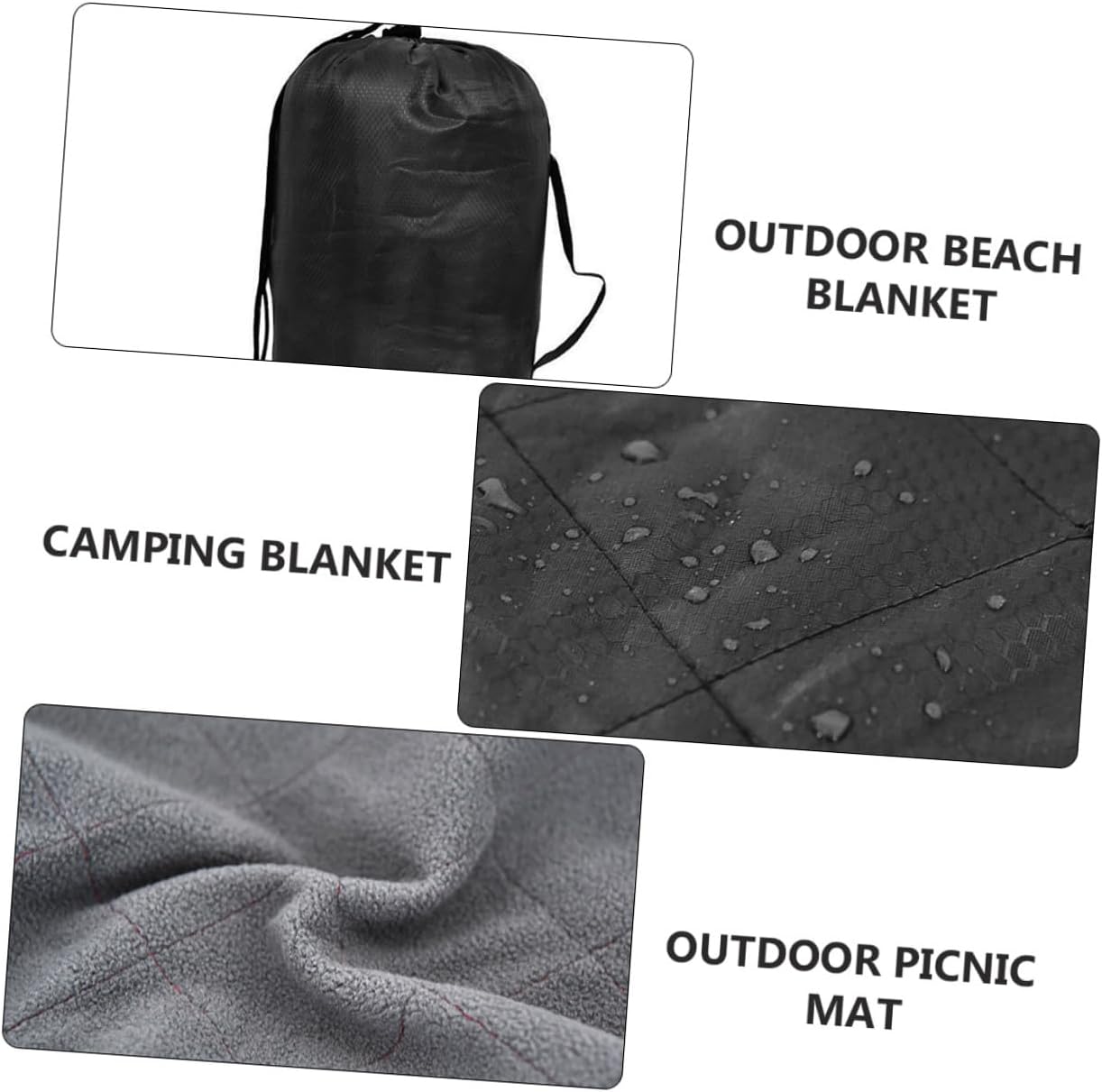 BESPORTBLE Outdoor Camping Blanket Fleece Nap Blanket Warm Waterproof Picnic Mat Sand Proof Suitable for Hiking and Beach Use in Black