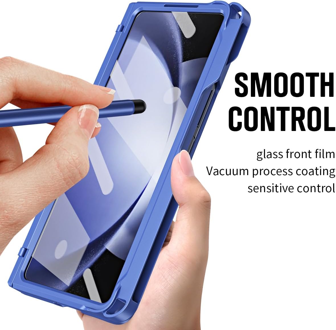 SHIEID Galaxy Fold 5 Case with S Pen Holder-Stylus Included, Screen Protector, Hinge Protection, Kickstand, All-Inclusive Border Fold 5 Cover, Compatible with Samsung Galaxy Z Fold 5 Case, Blue