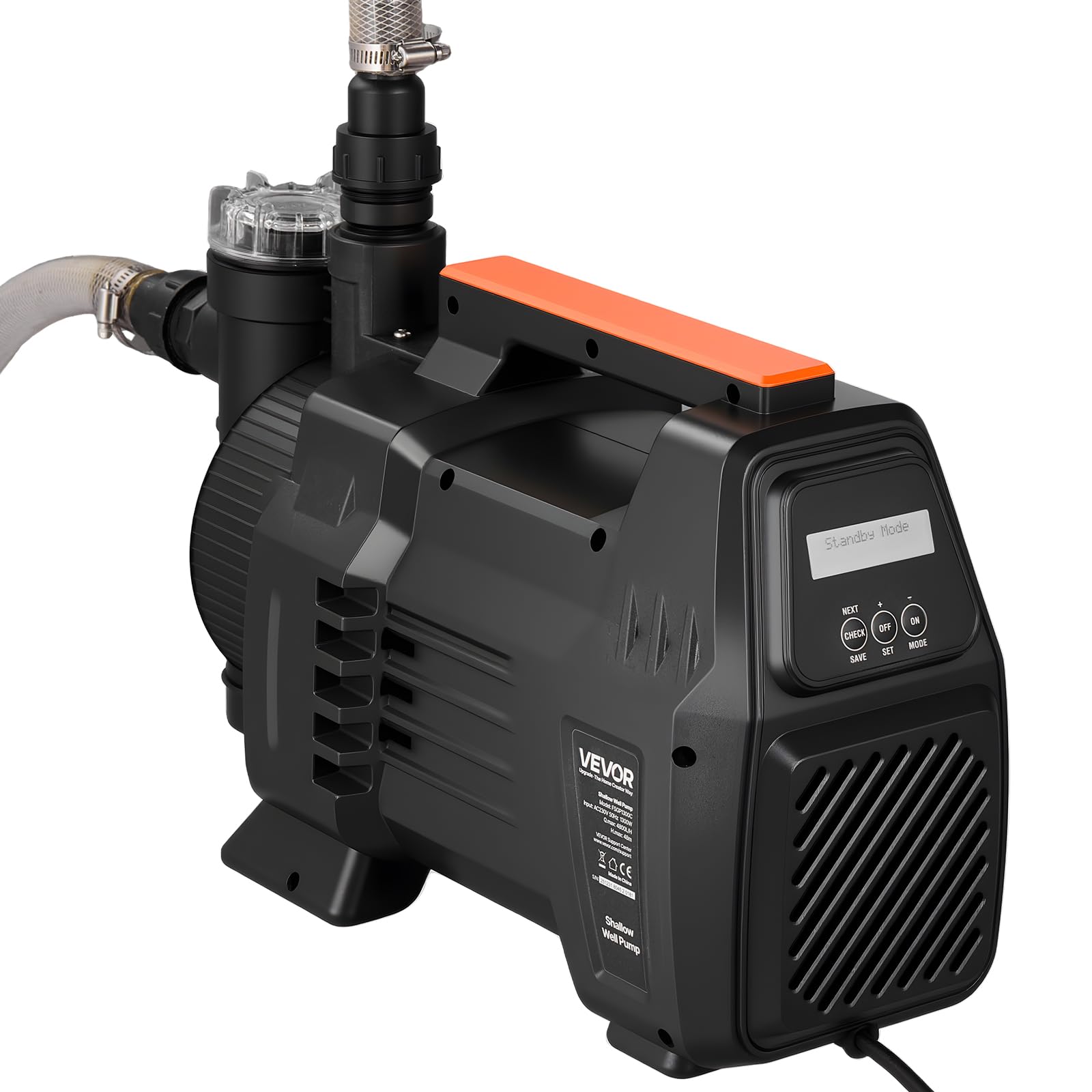 VEVOR Bomba de Chorro Electrónica de PP para Pozos Poco Profundos 1300 W 230 V, Caudal Máximo de 4800 L/h, Altura de Succión de 8 m, Control Electrónico Inteligente, para Riego de Jardines, Césped