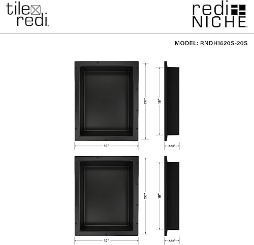Miniatura 3 de Redi Niche - Estante de ducha empotrado doble nicho negro, dos estantes interiores, 32 pulgadas de ancho x 20 pulgadas de alto x 4 pulgadas de