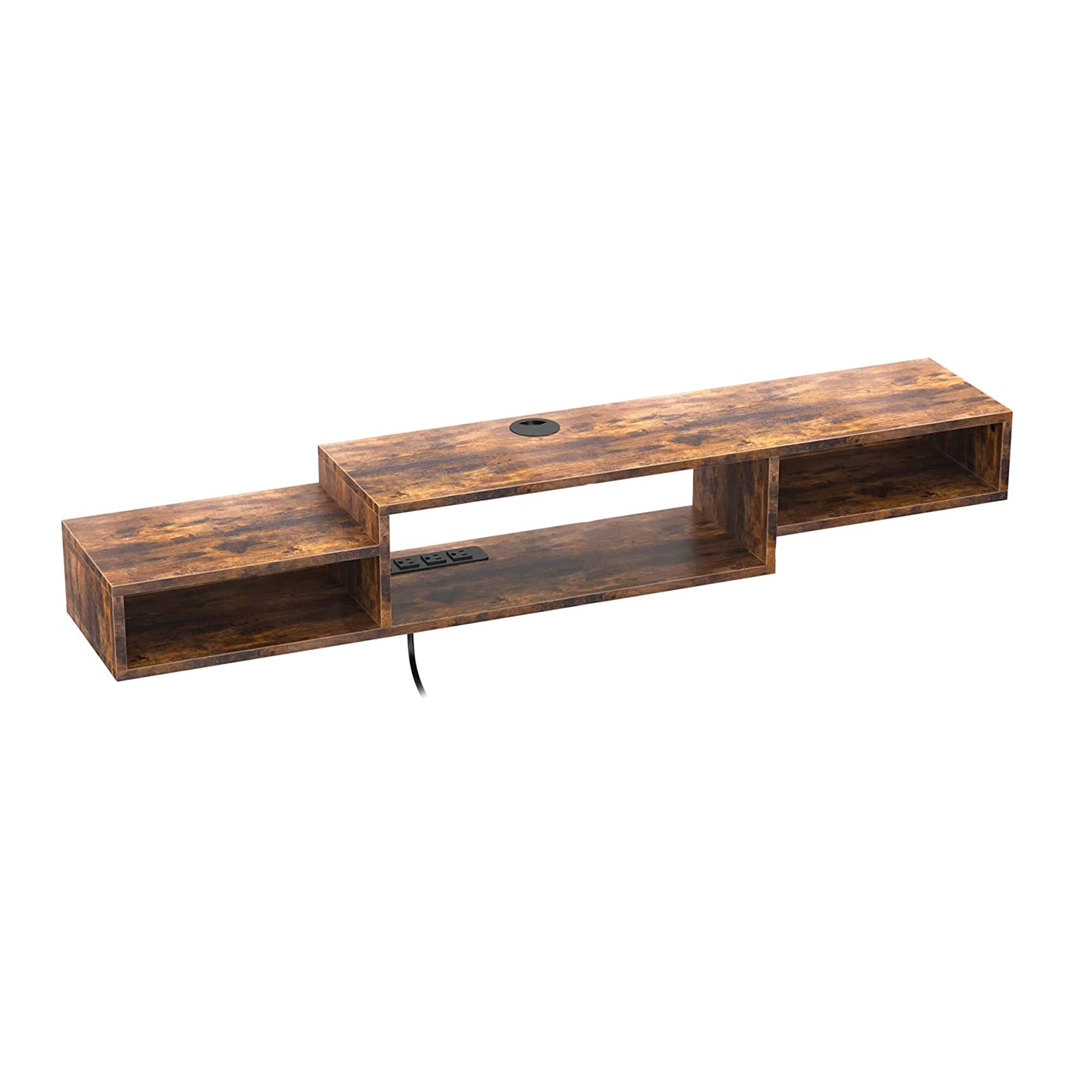 FABATO 59" Floating TV Stand with Power Outlet Wall Mounted Media Console Cabinet Shelf Under TV for Cable Box Audio Video Rustic Brown