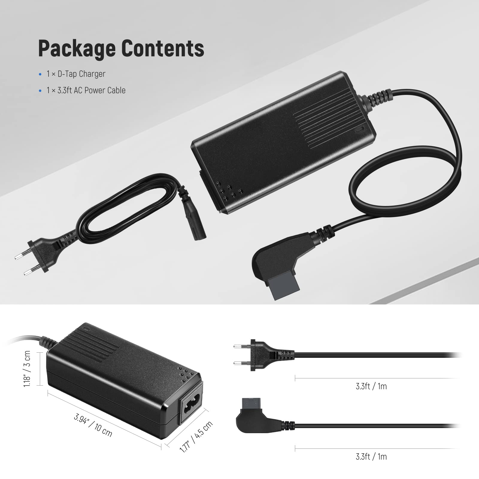 NEEWER Chargeur de Batterie D-Tap avec câble D-Tap de 1 mètre pour Batterie V-Mount/V-Lock/Gold Mount, Compatible avec Sony BP-U65 BP-U68 HDW-800P HDW-F900R PDW-680 PDW-850 DSR-650P PMW-F5