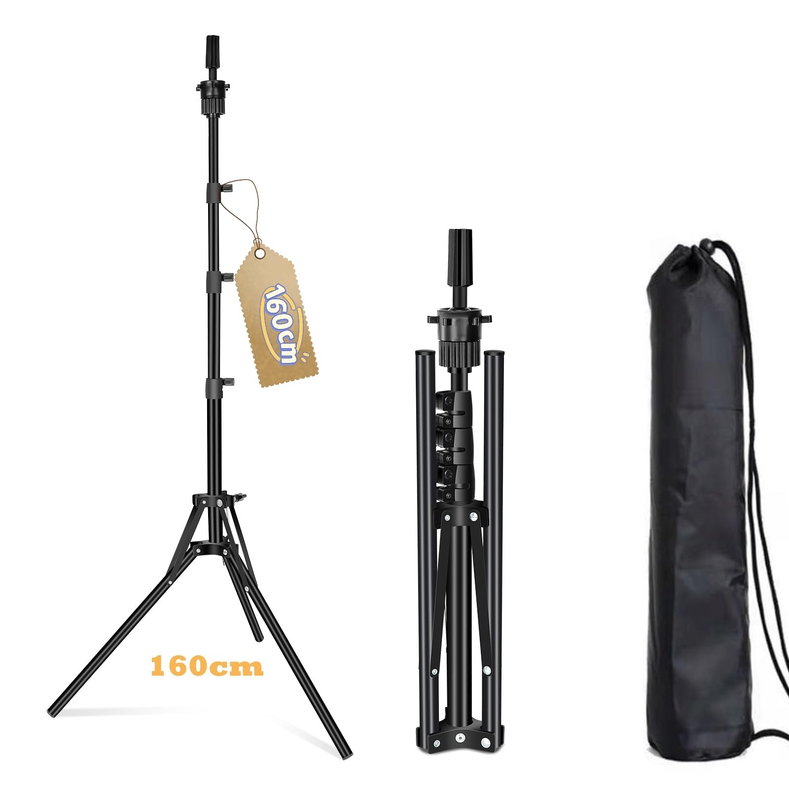 Beauty Star[ 63inch Tall ] Mannequin Head Stand, Wig Stand Tripod for Almost All Canvas Block Styling Doll Cosmetology Hairdressing Training Head