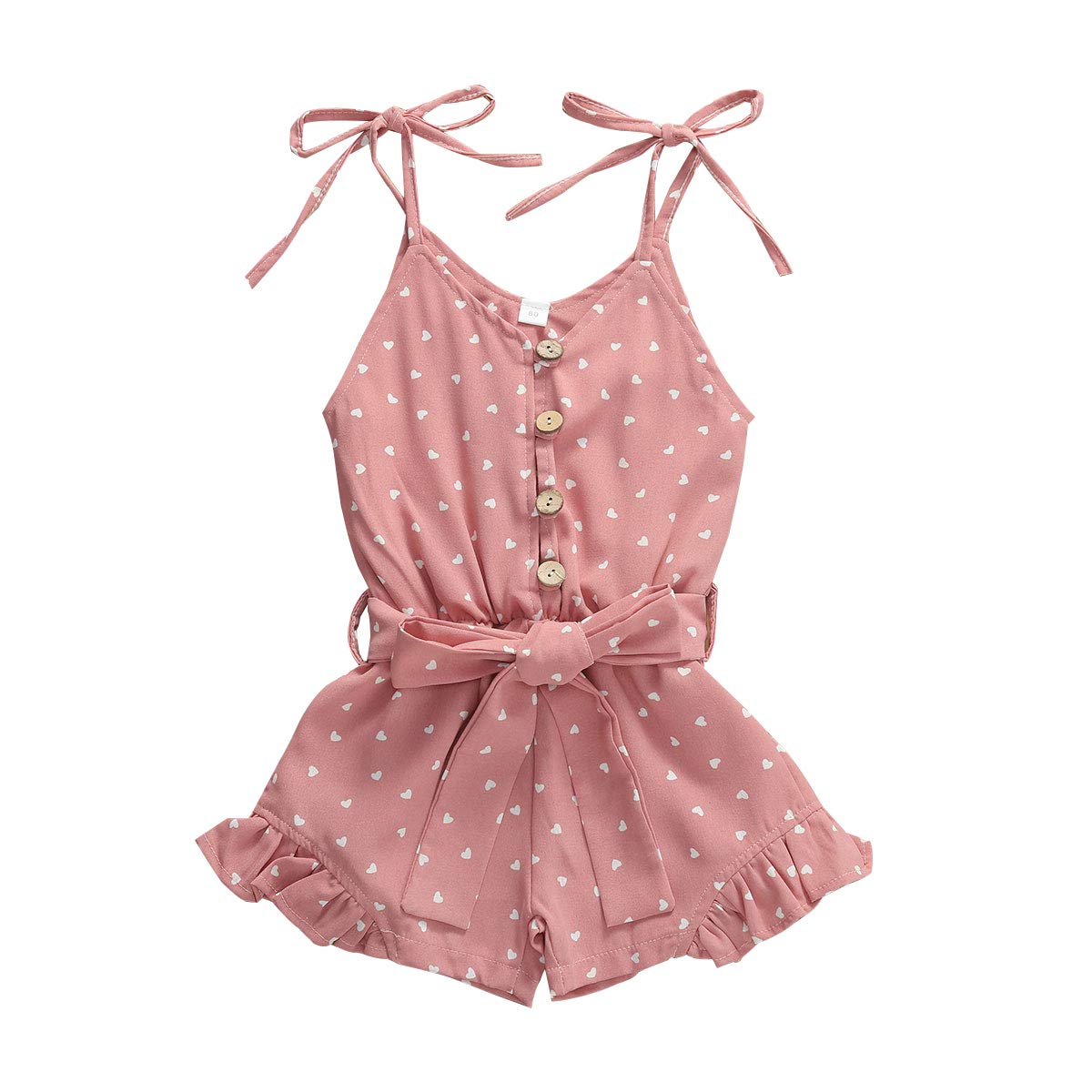 Toddler Kid Baby Girl Strap Sleeveless Romper Halter Heart Jumpsuit Bodysuit Shorts Overalls Summer Outfits Set (Pink, 4-5T)