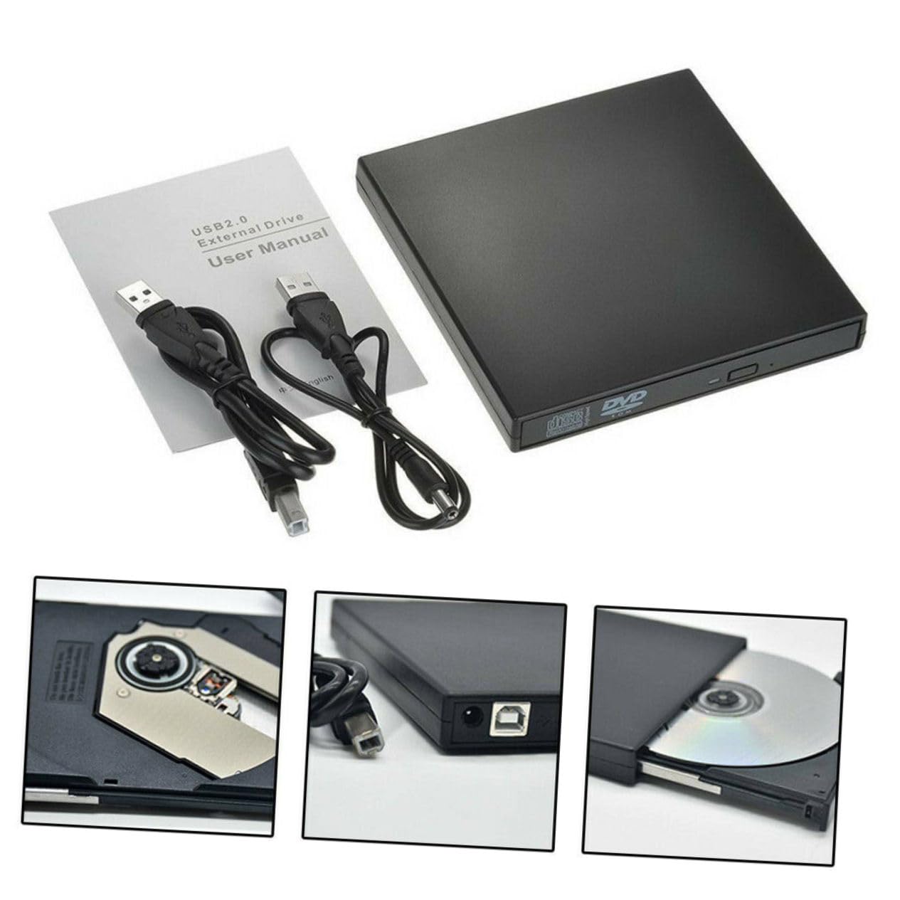 Angoily USB Portable External Cd DVD Drive Compact Optical Drive for Cd Burning Compatible Laptops and Desktops Easy to Use No Additional Power Required