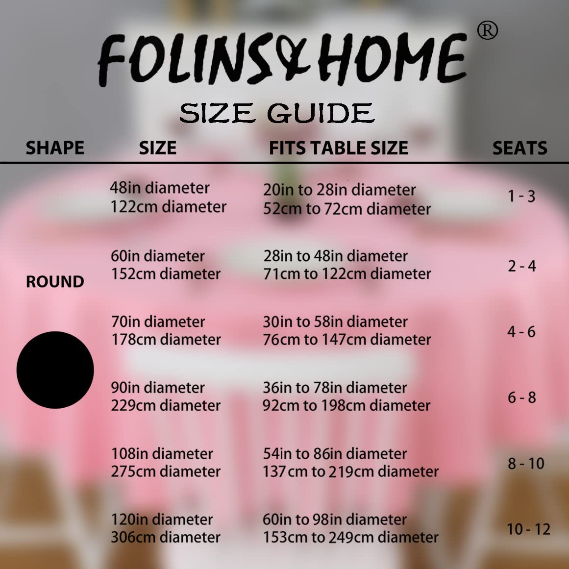 FOLINS&HOME Różowy okrągły obrus 250 cm wodoodporny wytrzymały materiał poliestrowy bez zagnieceń obrus na stół odporny na zalanie zmywalny okrągły obrus na stół, na imprezę, bankiet, ślub, jadalnię