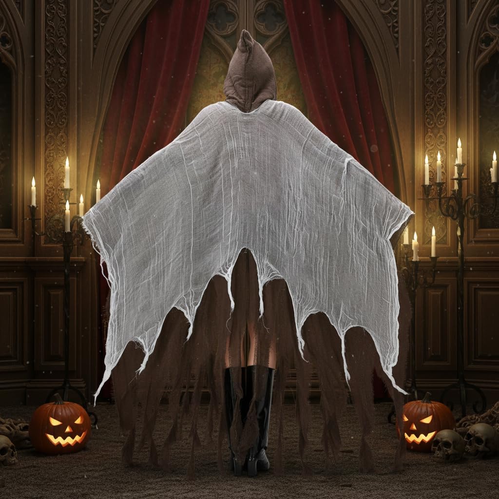 Owl's-Yard Women's Halloween Witch Cloak with Hood Exaggerated Ripped Grim Reaper Cape Cosplay Props