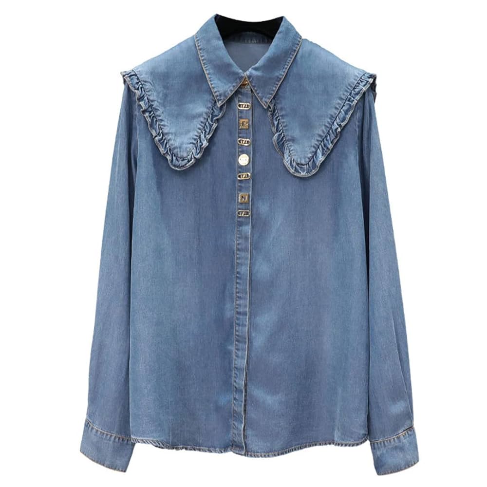 トップス MINEDENIM Zeebra Denim Open Collar Shirt MINEDENIM Zeebra Denim S/S Open Collar