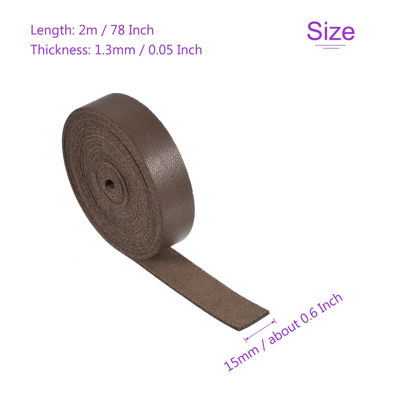 DMiotech Brown Faux Leather Strap 0.6 Inch Wide 78 Inch Long Flat Leather Belt Strip 1.3mm Thick Single Sided Cord for Arts Craft DIY Traction Ropes - Image 3