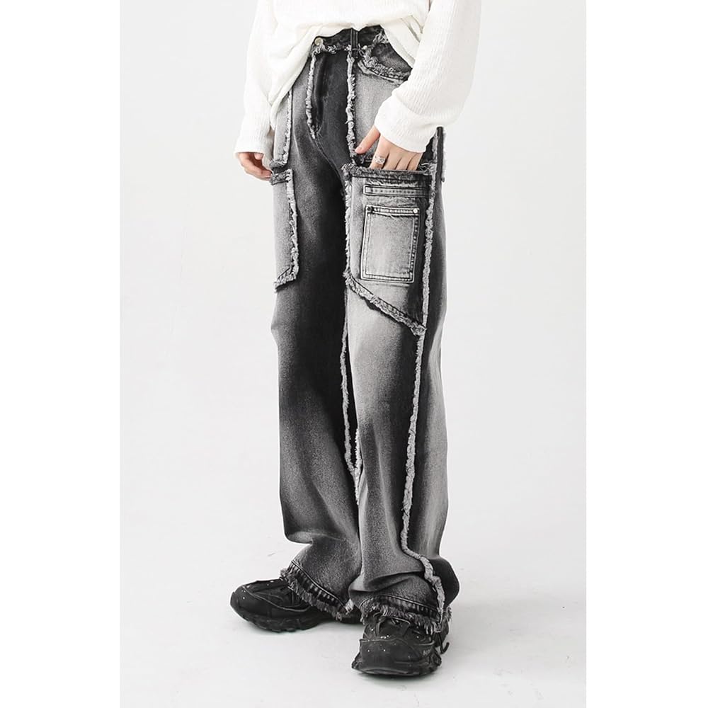 パンツ conp fade buggywide denim logodamage y2k Glkaend Y2k Jeans for Men Baggy Hip Hop Wide Leg Streetwear