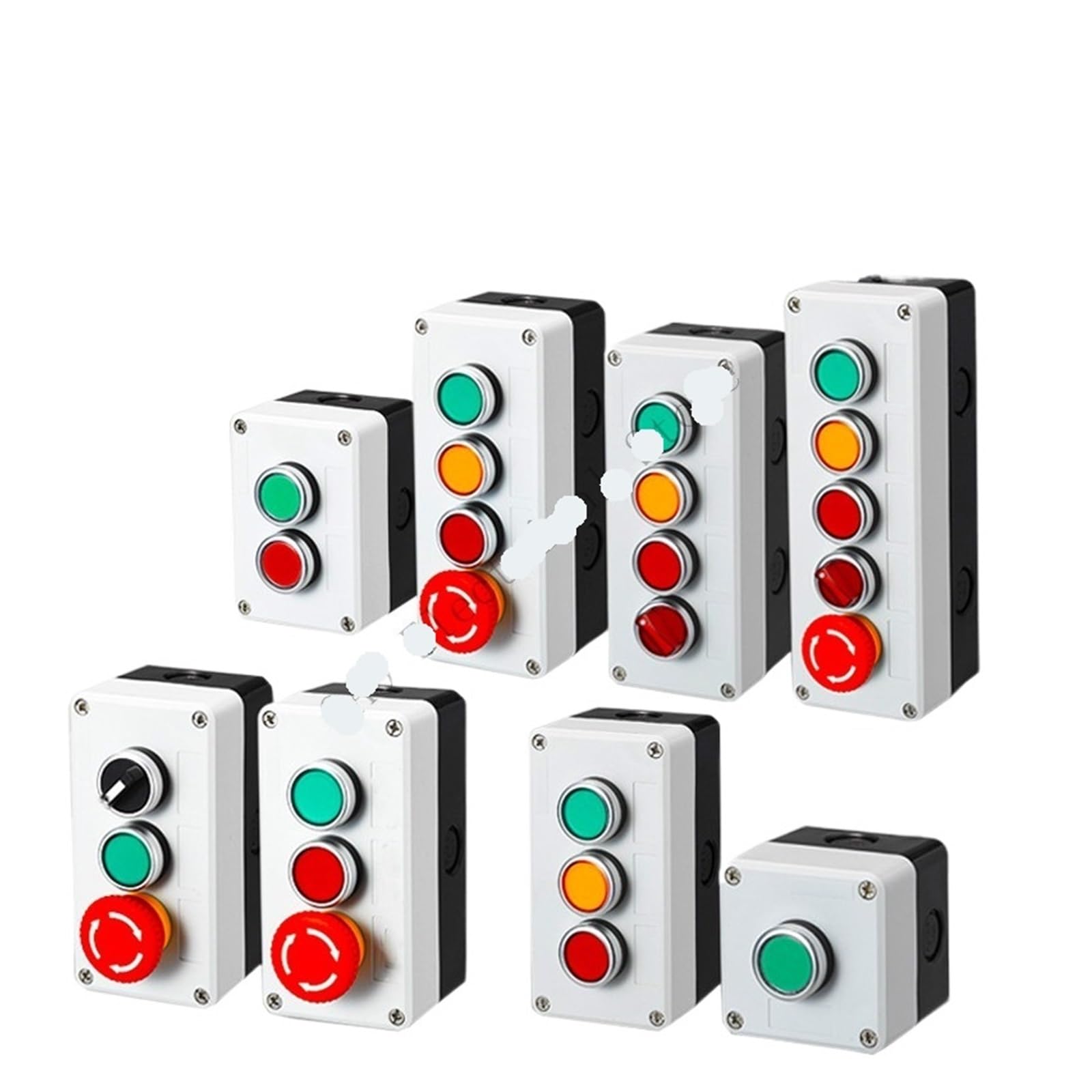 Caja de control de interruptor de botón, 1 Uds., con luz, botón de parada de emergencia, reinicio automático, 220V, autobloqueo, 24V, interruptor industrial resistente al agua(4-03)