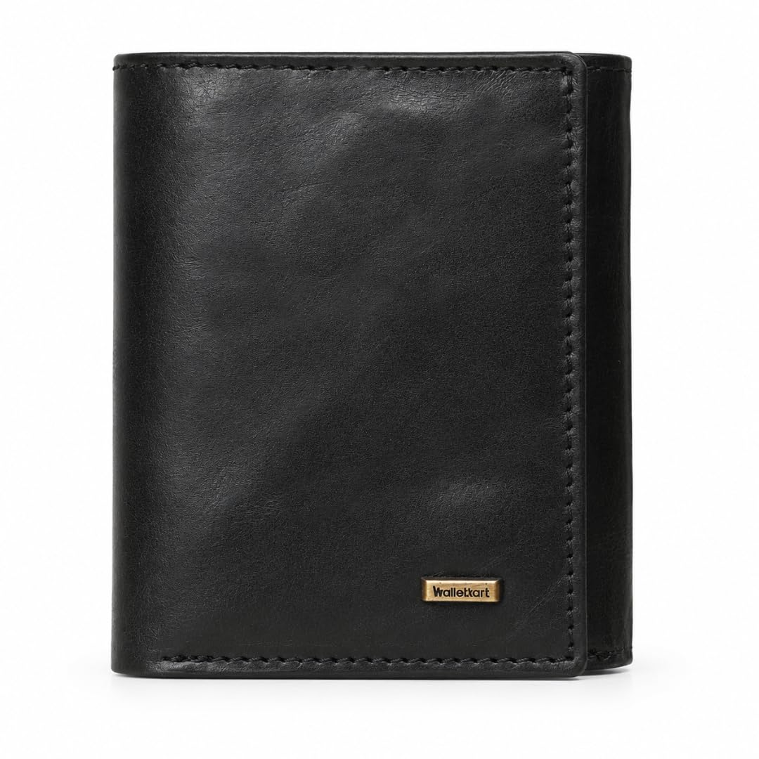 Ravello Genuine Leather Tri-Fold Wallet for Men | RFID Blocking | 7 Card Slots & 2 ID Windows | Magnetic Closure | Slim Gents Wallet | Ideal Gift for Men | Original Leather Wallet (Black)-image-8