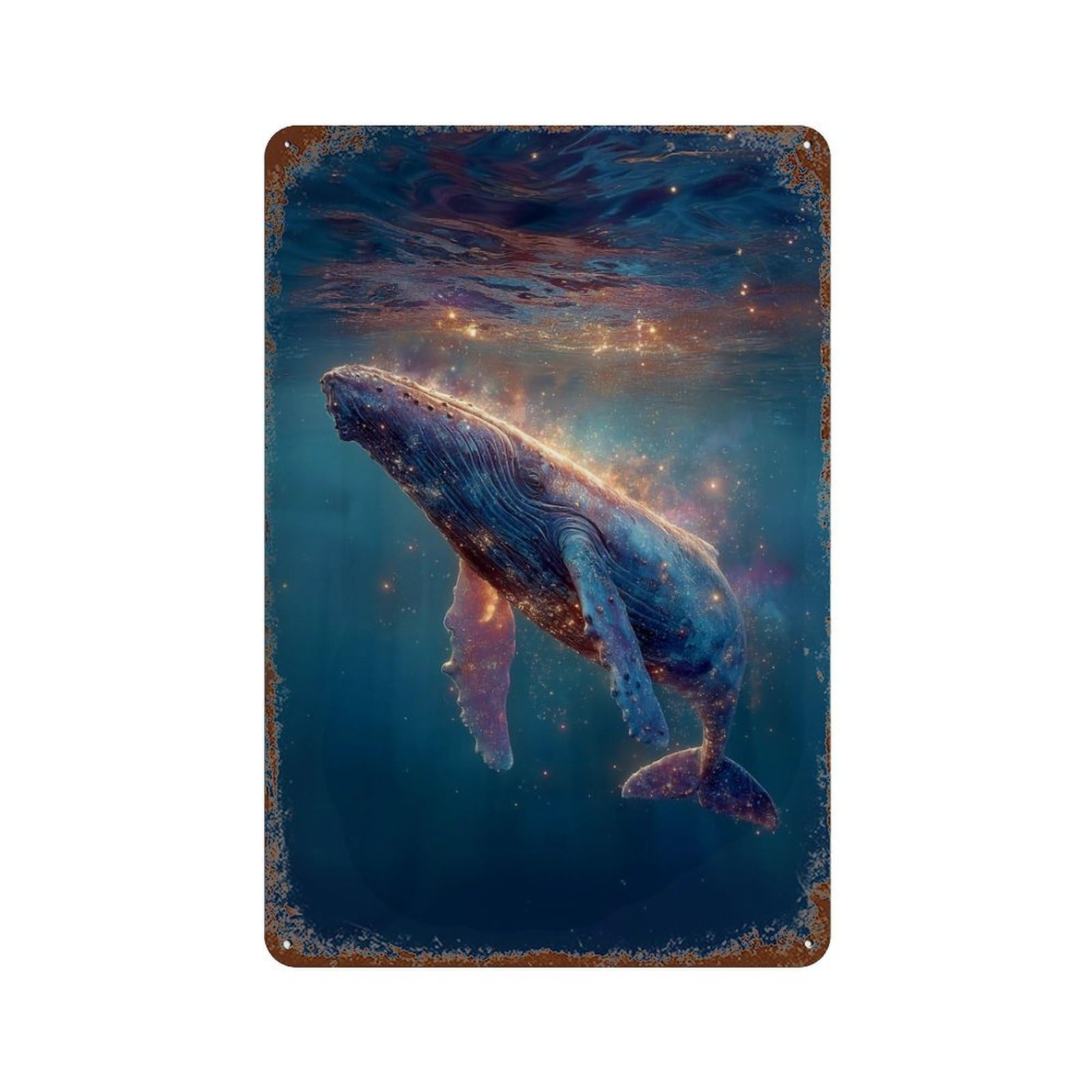 Whale Galaxy Underwater 11.8"x7.9" Vintage Metal Tin Sign, Retro Wall Decor for Office, Studio And Wall Decor