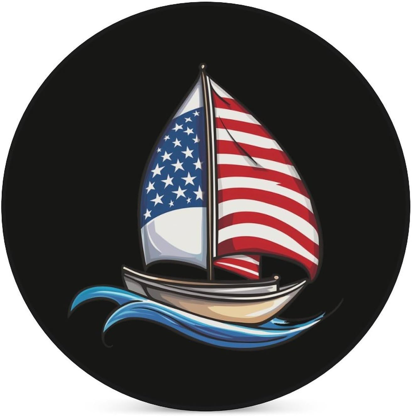 Sailboat USA Flag Sailing Coasters for Drink Round Ceramic Coaster with Cork Base Home Decorative 4PCS