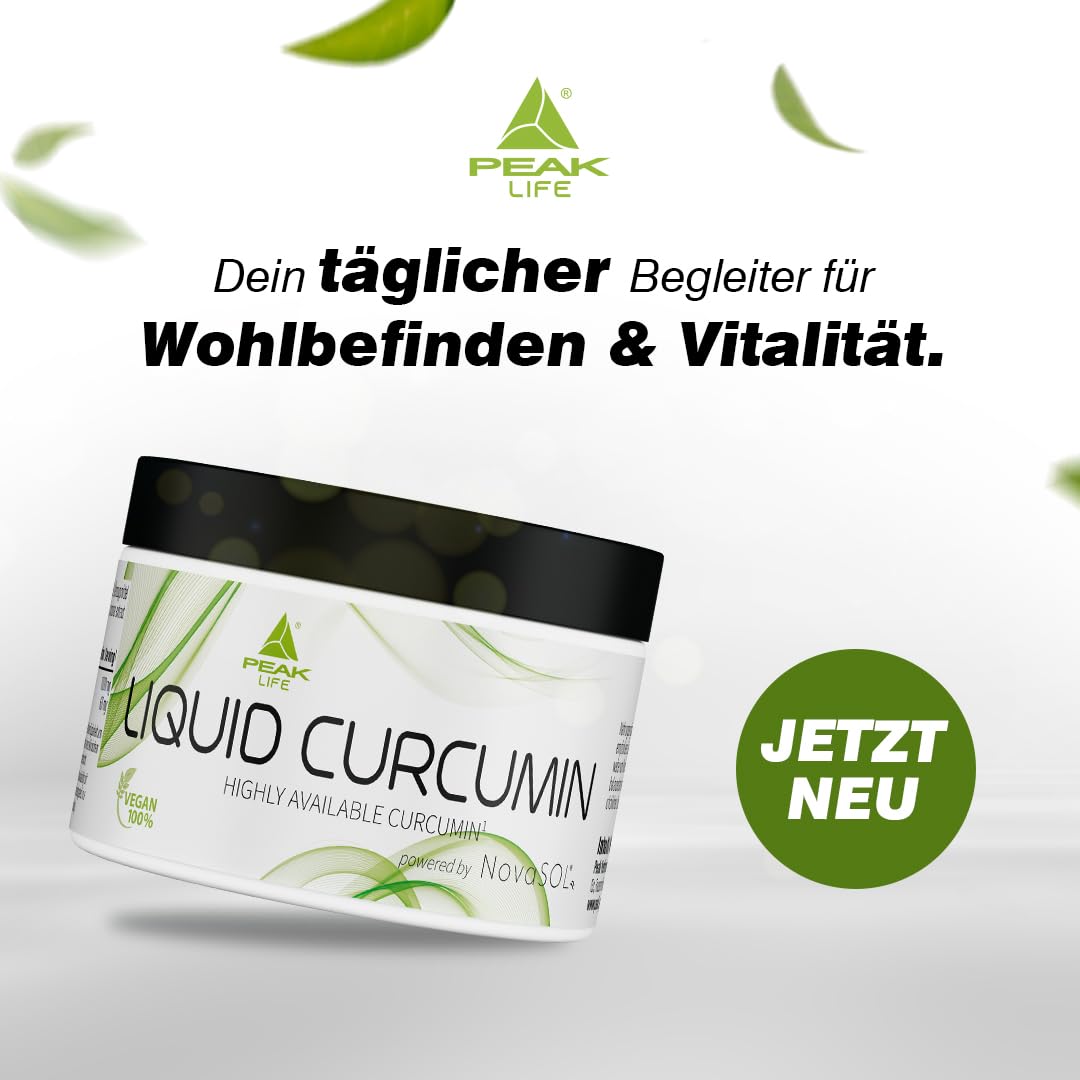 PEAK Liquid Curcumin - 60 Kapseln I 1000 mg patentiertes NovaSOL® Curcumin pro Portion I 185x höhere Bioverfügbarkeit durch flüssige Form I vegan